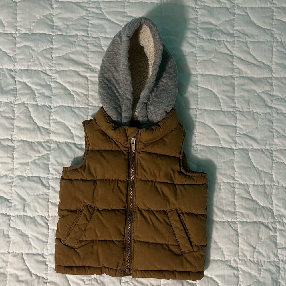 Old Navy Brown Puffy Vest with Gray Hood